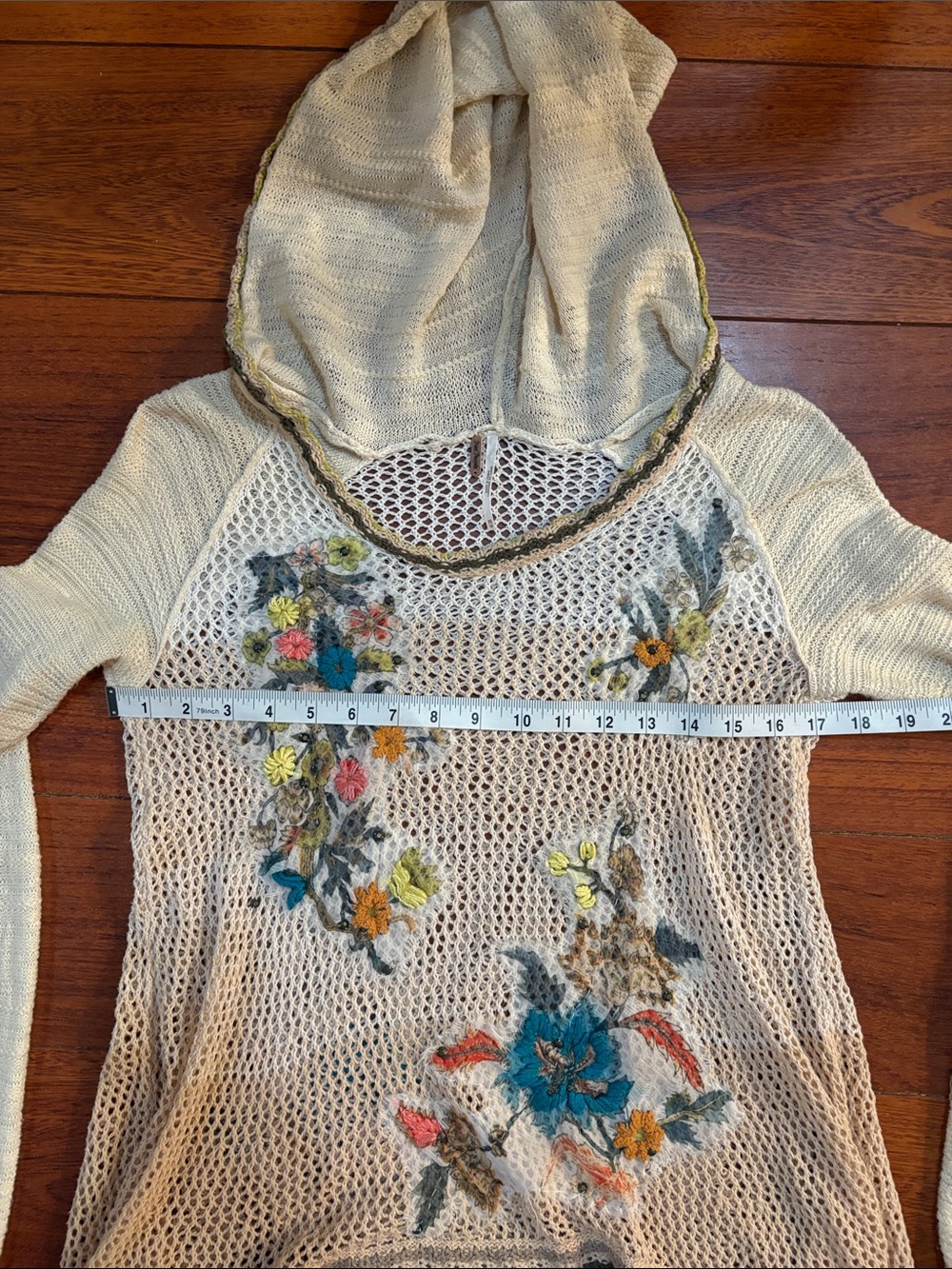 Free People Cream Open-Knit Sweater with Multicolor Floral Embroidery - Picture 6 of 9